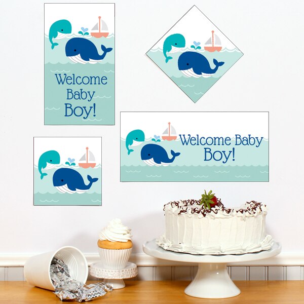 Little Whale Blue Baby Shower Sign Cutouts Wall Decoration, 8.5x11 Printable PDF by Birthday Direct