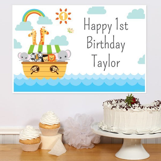 Noah's Ark 1st Birthday Sign, Editable Canva Template by Birthday Direct