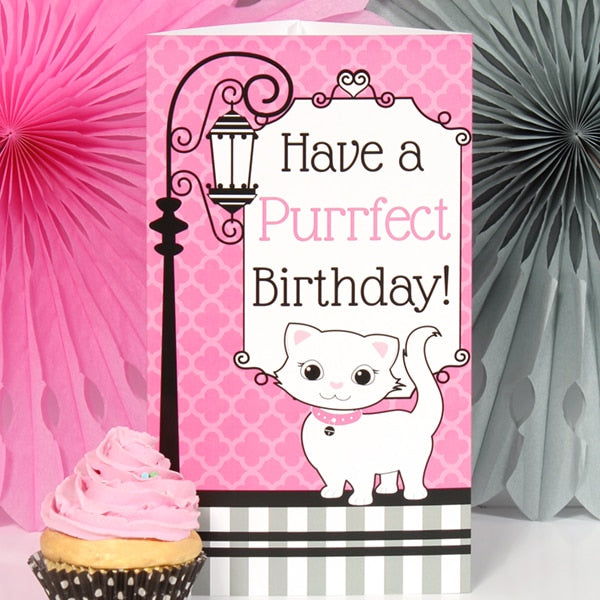 Paris Kitten Ooh La La Birthday Centerpiece Editable Canva Printable by Birthday Direct