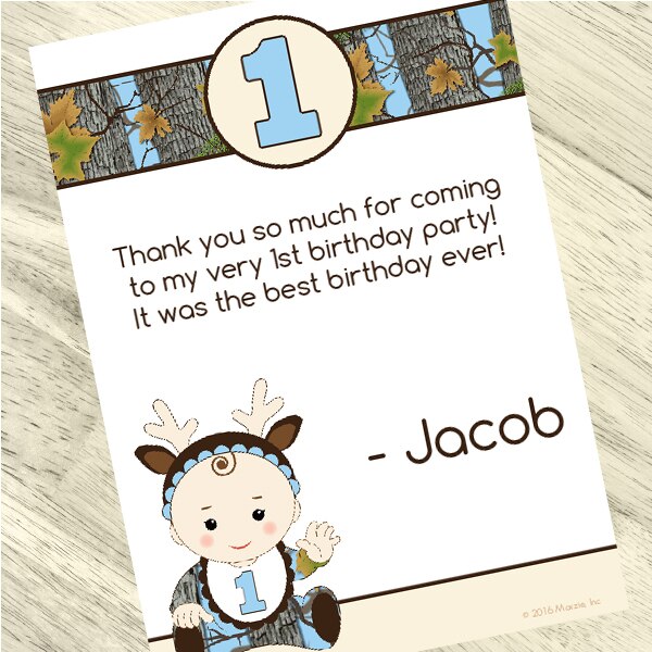 Camouflage Blue 1st Birthday Thank You, 5x7-in, Editable PDF Printable by Birthday Direct