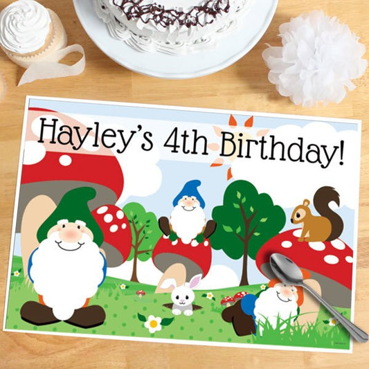 Woodland Gnome Party Placemat, 8.5x11 Editable PDF Printable by Birthday Direct