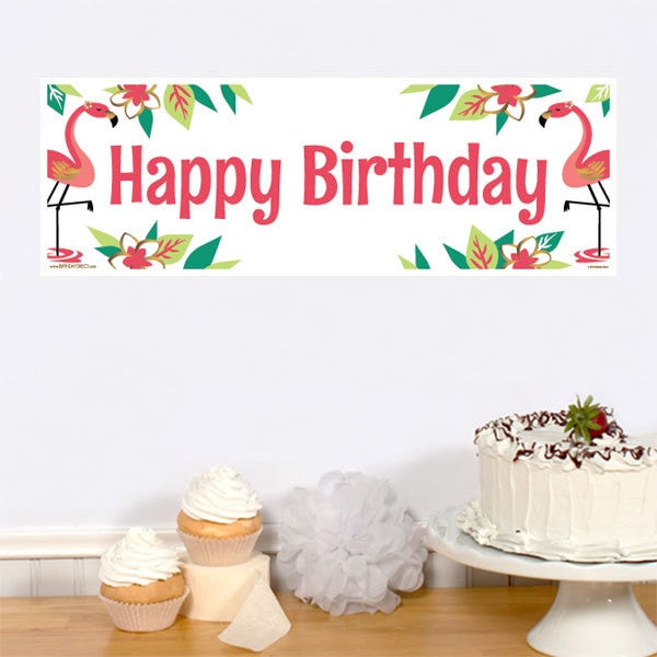 Aloha Flamingo Tropic Birthday Small Banner, 8.5x11 Printable PDF by Birthday Direct