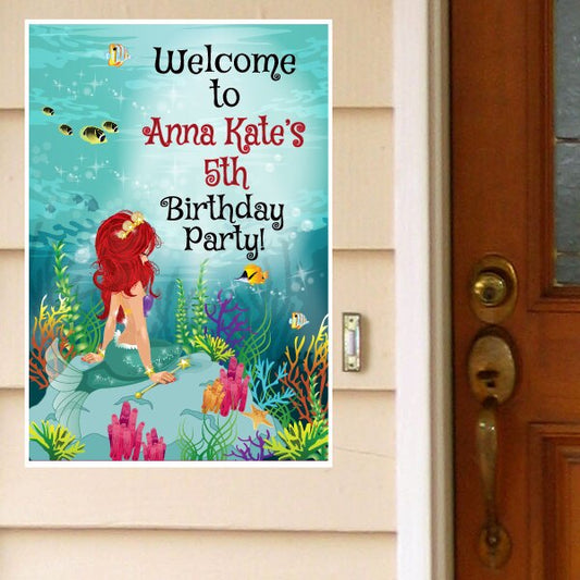 Mermaid Princess Party Door Greeter, Editable PDF Printable by Birthday Direct