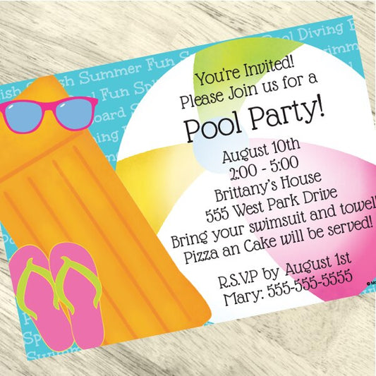 Summer Party Party Invitation, 5x7-in, Editable PDF Printable by Birthday Direct