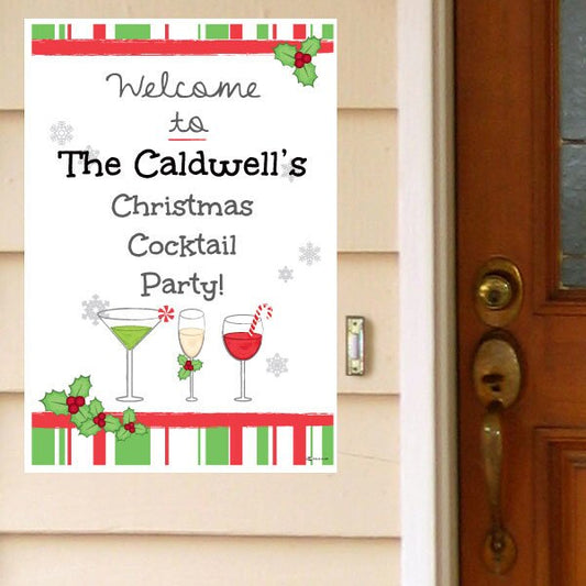 Christmas Cocktails Party Door Greeter, Editable PDF Printable by Birthday Direct