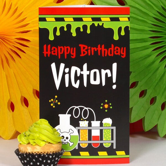 Mad Slime Scientist Birthday Centerpiece, 10 inch Editable PDF Printable by Birthday Direct