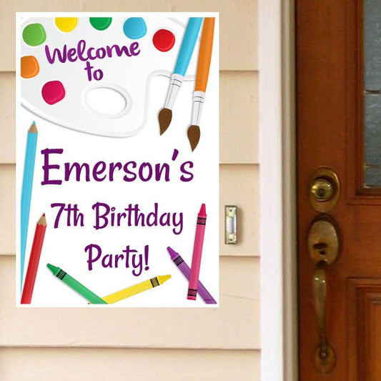 Little Artist Party Door Greeter, Editable PDF Printable by Birthday Direct