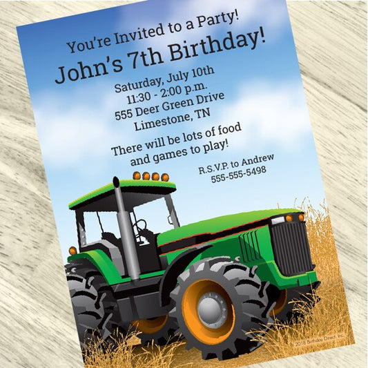 Farm Tractor Party Invitation, 5x7-in, Editable PDF Printable by Birthday Direct