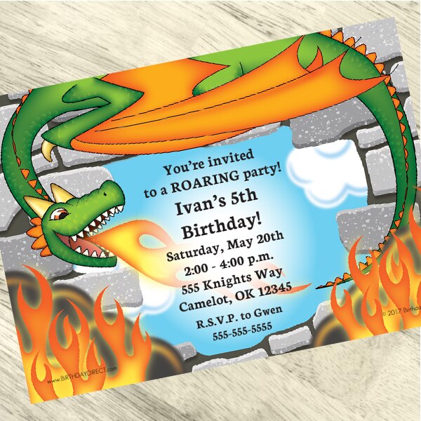 Dragon Castle Party Invitation, 5x7-in, Editable PDF Printable by Birthday Direct