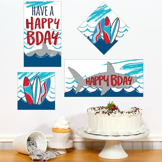 Shark Splash Birthday Sign Cutouts Wall Decoration, 8.5x11 Printable PDF by Birthday Direct