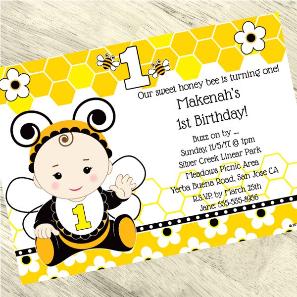 Bumble Bee 1st Birthday Invitation, 5x7-in, Editable Canva Template by Birthday Direct