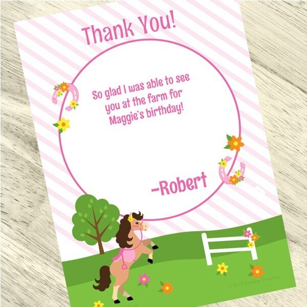 Playful Pony Party Thank You, 5x7-in, Editable PDF Printable by Birthday Direct