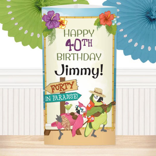 Parrot in Paradise 40th Birthday Centerpiece, 10 inch Editable PDF Printable by Birthday Direct