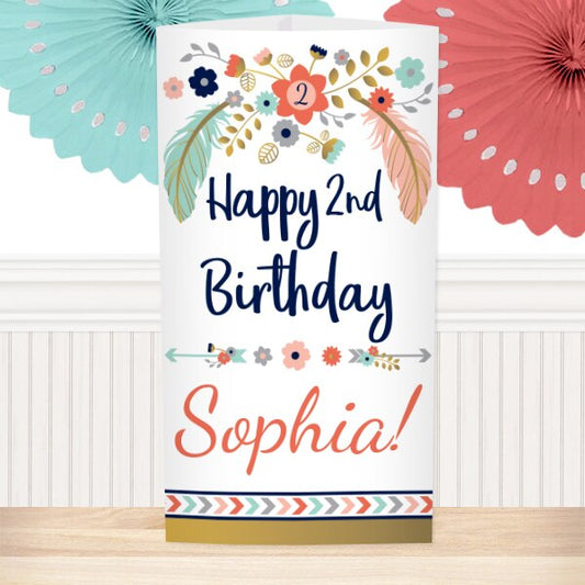 Boho 2nd Birthday Centerpiece, 10 inch Editable PDF Printable by Birthday Direct