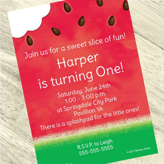 Watermelon Party Invitation, 5x7-in, Editable PDF Printable by Birthday Direct