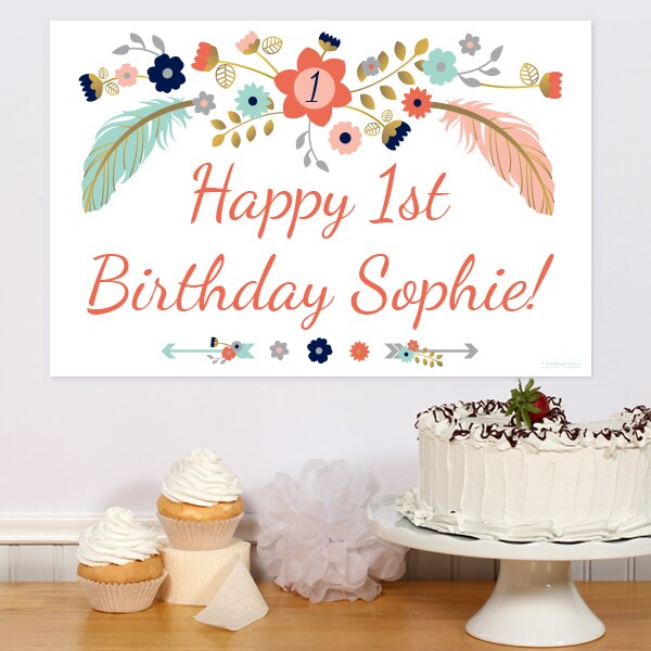 Boho 1st Birthday Sign, Editable Canva Template by Birthday Direct