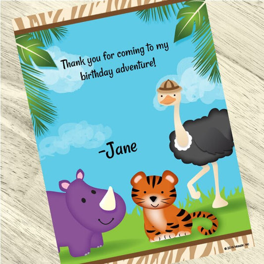 Jungle Animals Party Thank You, 5x7-in, Editable PDF Printable by Birthday Direct