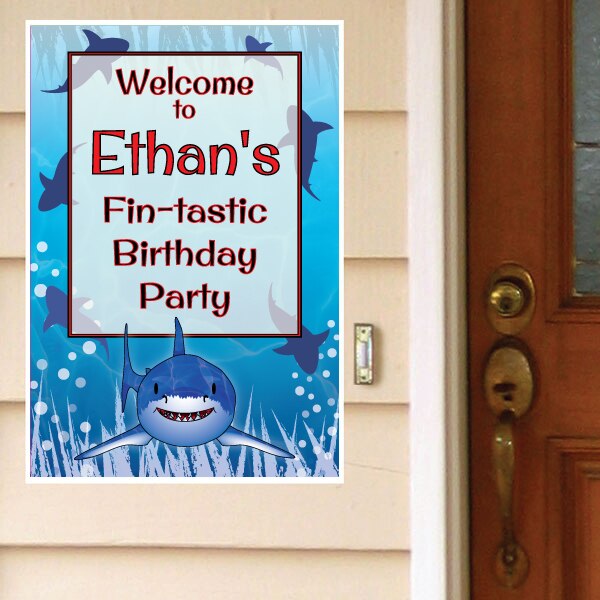 Shark Party Door Greeter, Editable PDF Printable by Birthday Direct