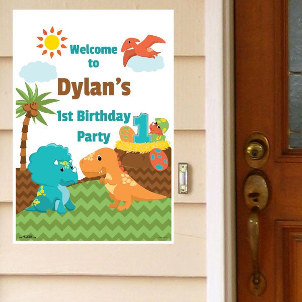 Little Dinosaur 1st Birthday Welcome Sign, Editable Canva Template by Birthday Direct