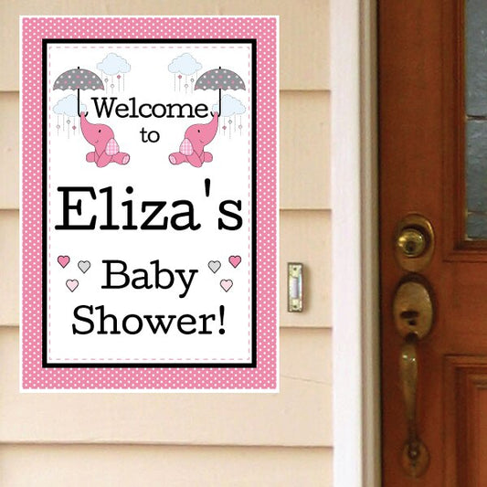 Elephant Pink Baby Shower Door Greeter, Editable PDF Printable by Birthday Direct