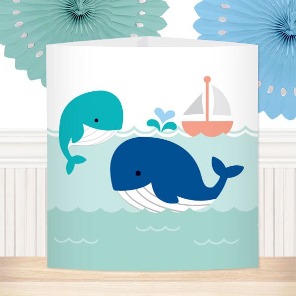 Little Whale Blue Baby Shower Centerpiece, Editable Canva Template by Birthday Direct