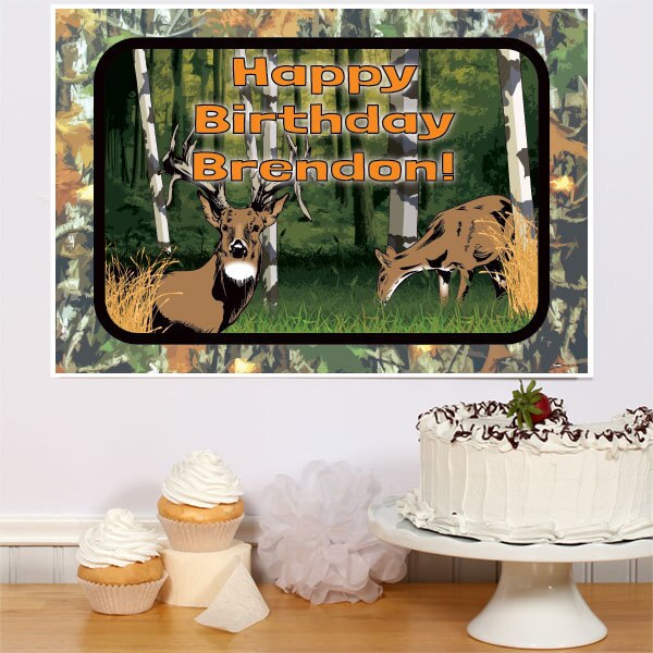 Camouflage Woodland Deer Party Sign, Editable PDF Printable by Birthday Direct