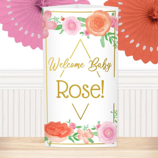 Welcome Floral Baby Shower Centerpiece, 10 inch Editable PDF Printable by Birthday Direct