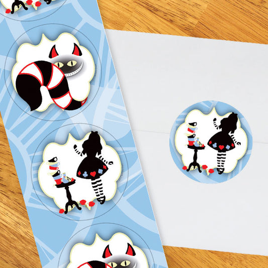 Alice in Wonderland Party 2-in Circle, 8.5x11 Printable PDF by Birthday Direct