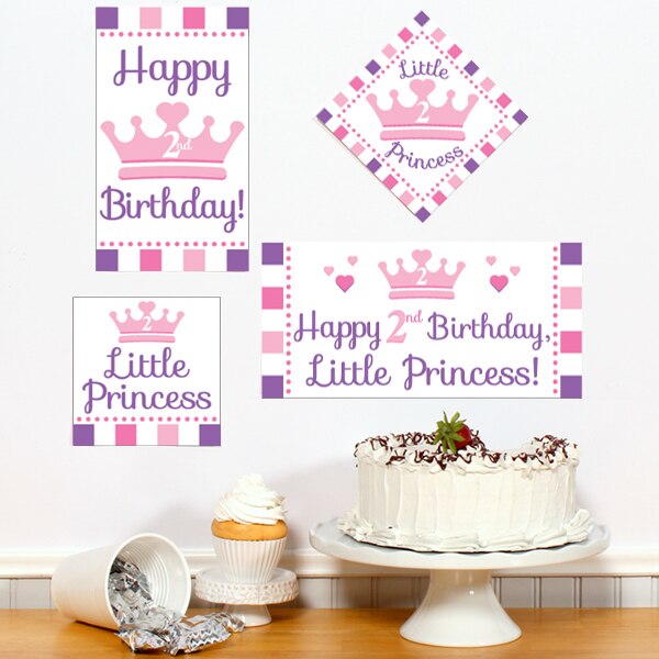 Little Princess 2nd Birthday Sign Cutouts Wall Decoration, 8.5x11 Printable PDF by Birthday Direct