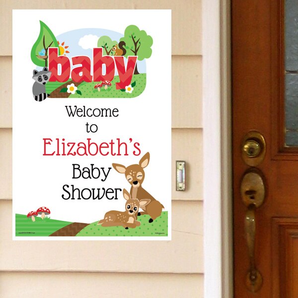 Woodland Animals Baby Shower Door Greeter, Editable PDF Printable by Birthday Direct