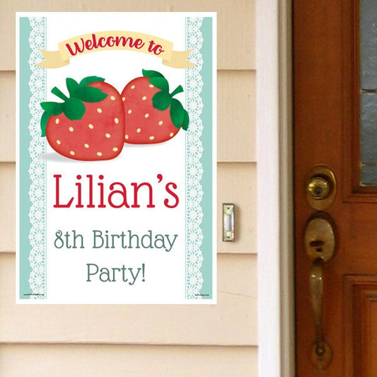 Strawberry Party Door Greeter, 8.5x11 Editable PDF Printable by Birthday Direct