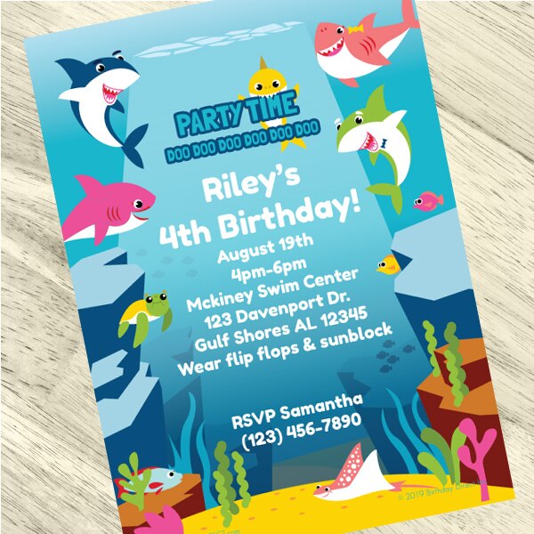 Shark Baby Party Invitation, 5x7-in, Editable PDF Printable by Birthday Direct