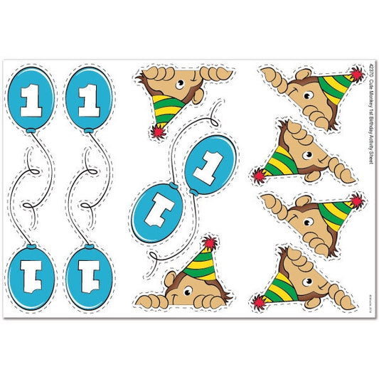 Monkey Cute 1st Birthday Decoration-Activity, Editable Canva Template by Birthday Direct