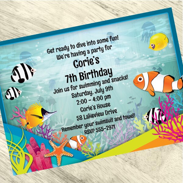 Clown Fish Party Invitation, 5x7-in, Editable PDF Printable by Birthday Direct