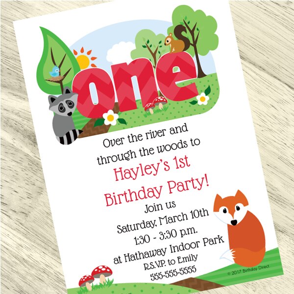 Woodland Animals 1st Birthday Invitation, 5x7-in, Editable PDF Printable by Birthday Direct