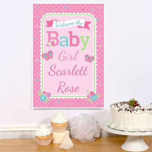 Welcome Girl Baby Shower Sign, Editable PDF Printable by Birthday Direct