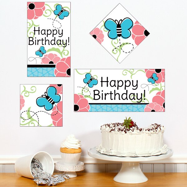 Little Butterfly Birthday Sign Cutouts Wall Decoration, 8.5x11 Printable PDF by Birthday Direct