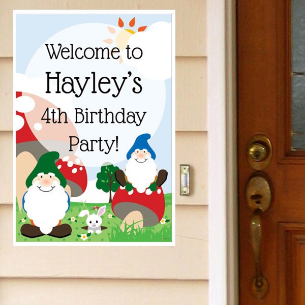 Woodland Gnome Party Welcome Sign, Editable Canva Template by Birthday Direct