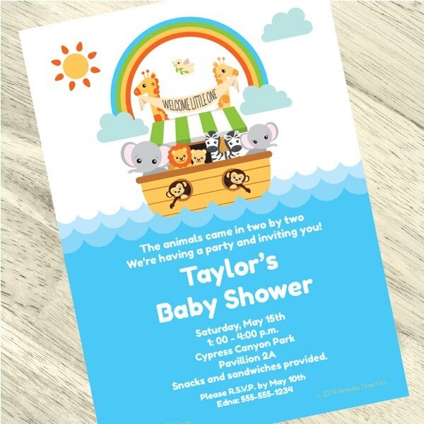 Noah's Ark Baby Shower Invitation, 5x7-in, Editable PDF Printable by Birthday Direct