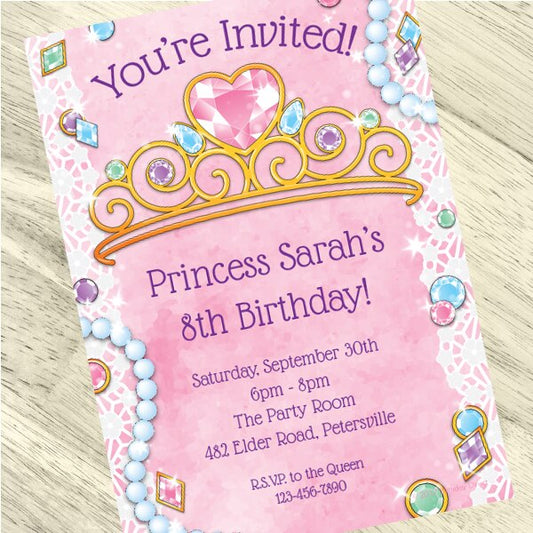 Princess Jewels Party Invitation, 5x7-in, Editable PDF Printable by Birthday Direct