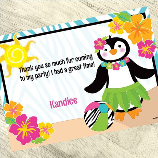 Penguin Hula Party Thank You, 5x7-in, Editable PDF Printable by Birthday Direct