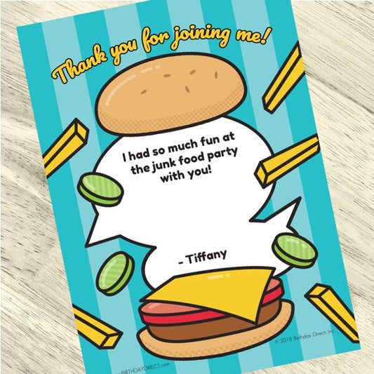 Hamburger Party Thank You, 5x7-in, Editable PDF Printable by Birthday Direct