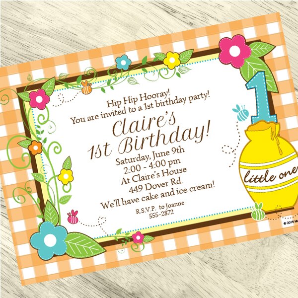 Little Honey Bee 1st Birthday Invitation, 5x7-in, Editable PDF Printable by Birthday Direct