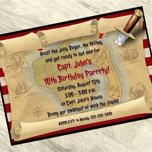 Pirate Treasure Party Invitation, 5x7-in, Editable PDF Printable by Birthday Direct