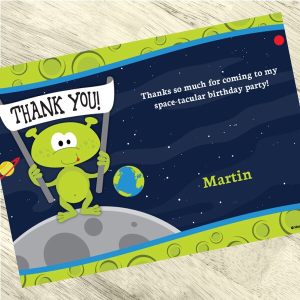 Space Alien Party Thank You, 5x7-in, Editable PDF Printable by Birthday Direct