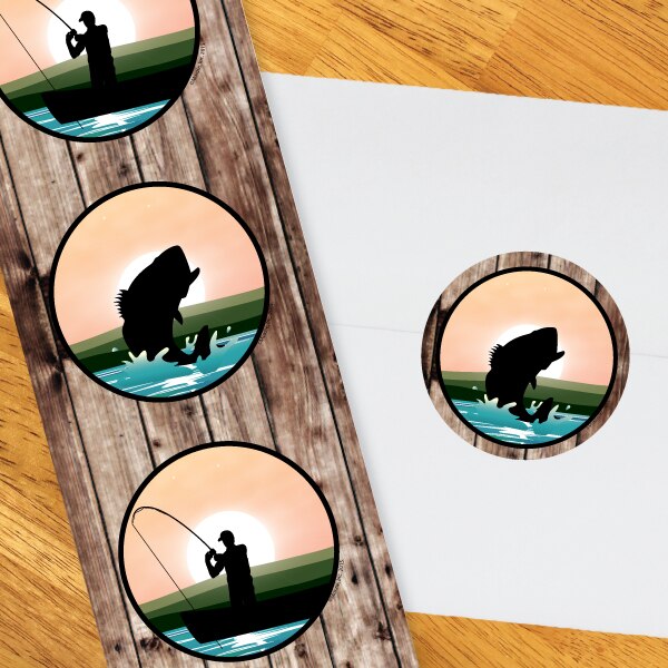 Bass Fishing Party 2-in Circle, 8.5x11 Printable PDF by Birthday Direct