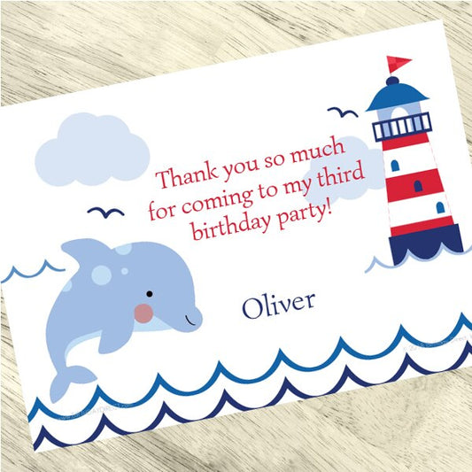 Nautical Dolphin Party Thank You, 5x7-in, Editable PDF Printable by Birthday Direct