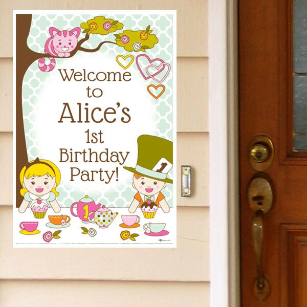 Alice in One-derland 1st Birthday Welcome Sign, Editable Canva Template by Birthday Direct