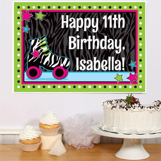 Roller Skate Party Sign, Editable Canva Template by Birthday Direct