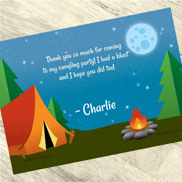 Camping Party Thank You, 5x7-in, Editable PDF Printable by Birthday Direct